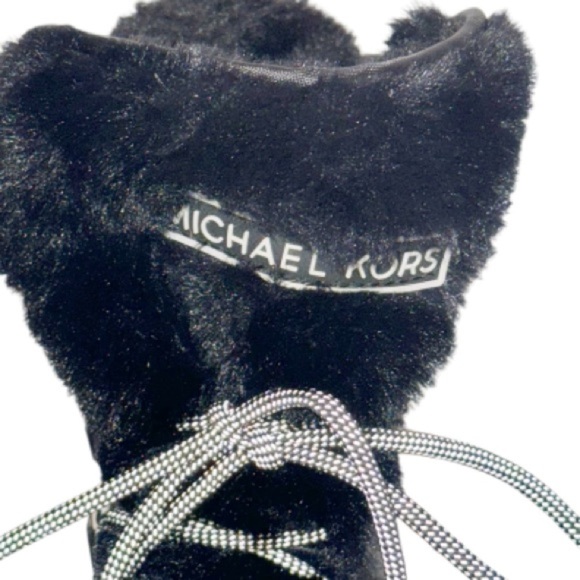 Michael Kors Black Lanis PVC & Faux Fur Rain Boot Sz 9 Reflective Laces - Picture 7 of 16